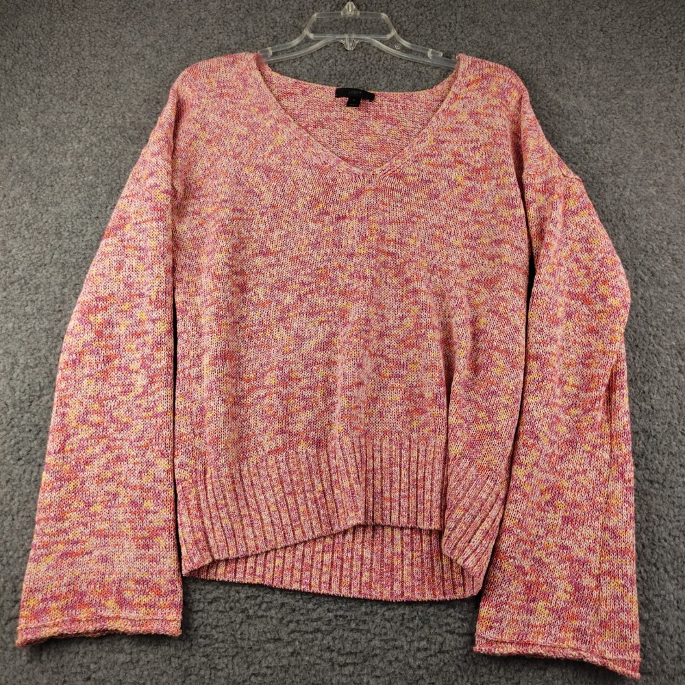 J.Crew Womens V-Neck Space Dye Knit Sweater Pink Orange Bell Sleeve Small